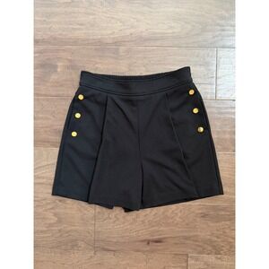 NWT Ellen Tracy Womens Black Sailor Shorts Gold Button Pleated High Waist XS